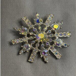 Vintage Iridescent Snowflake Brooch – Holiday Sparkle!